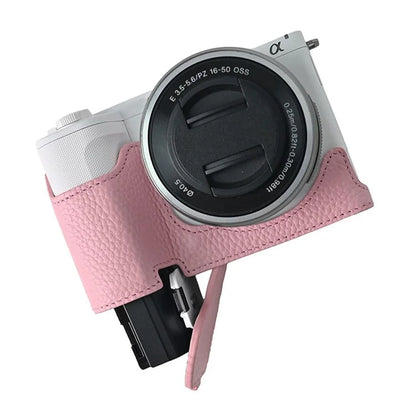 For Sony ZV-E10 II Camera Case Large Opening Genuine Cow Leather Protector with Shoulder Strap