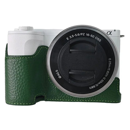 For Sony ZV-E10 II Camera Case Large Opening Genuine Cow Leather Protector with Shoulder Strap