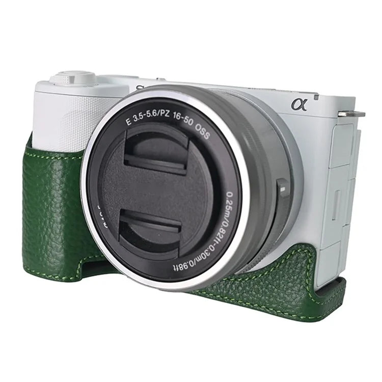For Sony ZV-E10 II Camera Case Large Opening Genuine Cow Leather Protector with Shoulder Strap
