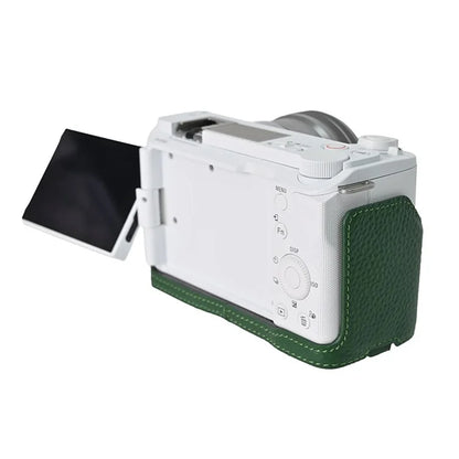 For Sony ZV-E10 II Camera Case Large Opening Genuine Cow Leather Protector with Shoulder Strap