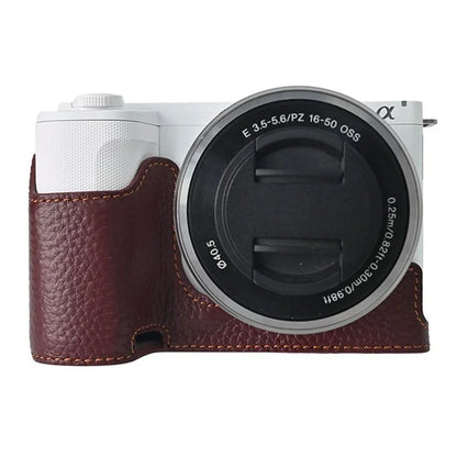 For Sony ZV-E10 II Camera Case Large Opening Genuine Cow Leather Protector with Shoulder Strap