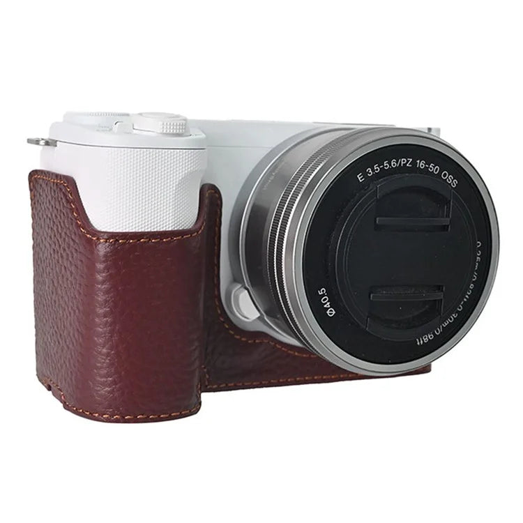 For Sony ZV-E10 II Camera Case Large Opening Genuine Cow Leather Protector with Shoulder Strap