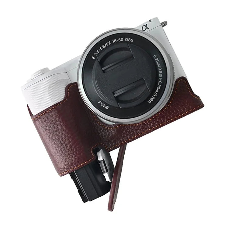 For Sony ZV-E10 II Camera Case Large Opening Genuine Cow Leather Protector with Shoulder Strap