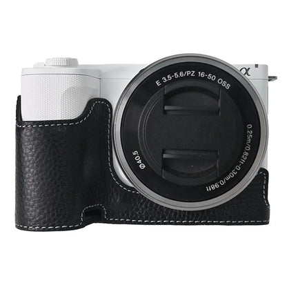 For Sony ZV-E10 II Camera Case Large Opening Genuine Cow Leather Protector with Shoulder Strap