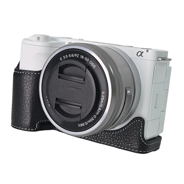 For Sony ZV-E10 II Camera Case Large Opening Genuine Cow Leather Protector with Shoulder Strap