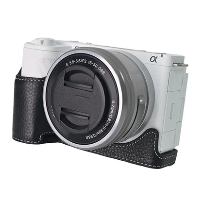 For Sony ZV-E10 II Camera Case Large Opening Genuine Cow Leather Protector with Shoulder Strap