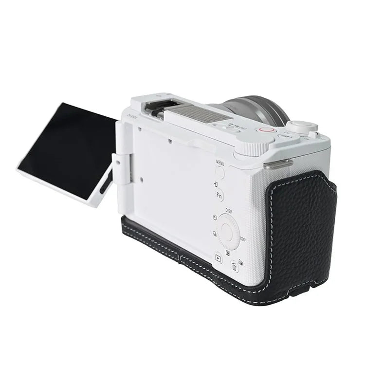 For Sony ZV-E10 II Camera Case Large Opening Genuine Cow Leather Protector with Shoulder Strap