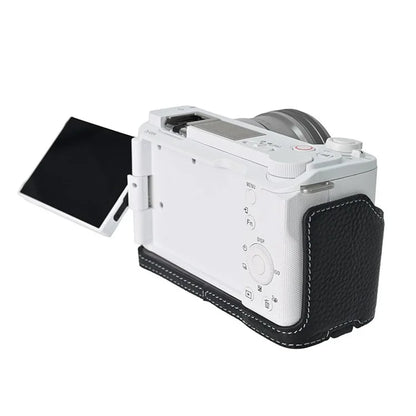 For Sony ZV-E10 II Camera Case Large Opening Genuine Cow Leather Protector with Shoulder Strap