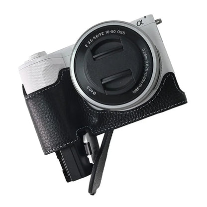 For Sony ZV-E10 II Camera Case Large Opening Genuine Cow Leather Protector with Shoulder Strap
