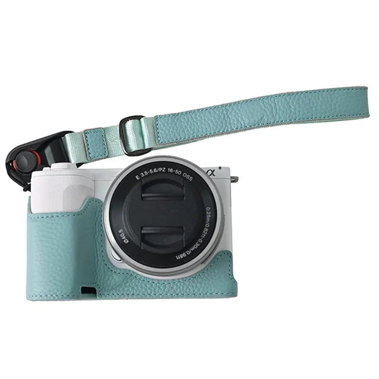 For Sony ZV-E10 II Camera Case Large Opening Genuine Cow Leather Protector with Wrist Strap