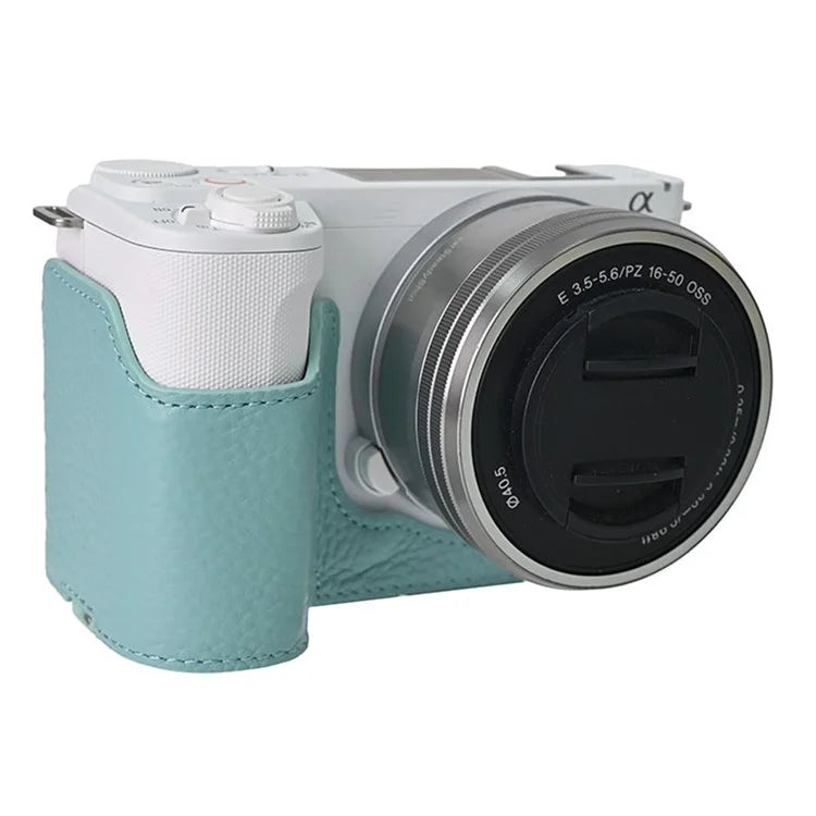 For Sony ZV-E10 II Camera Case Large Opening Genuine Cow Leather Protector with Wrist Strap