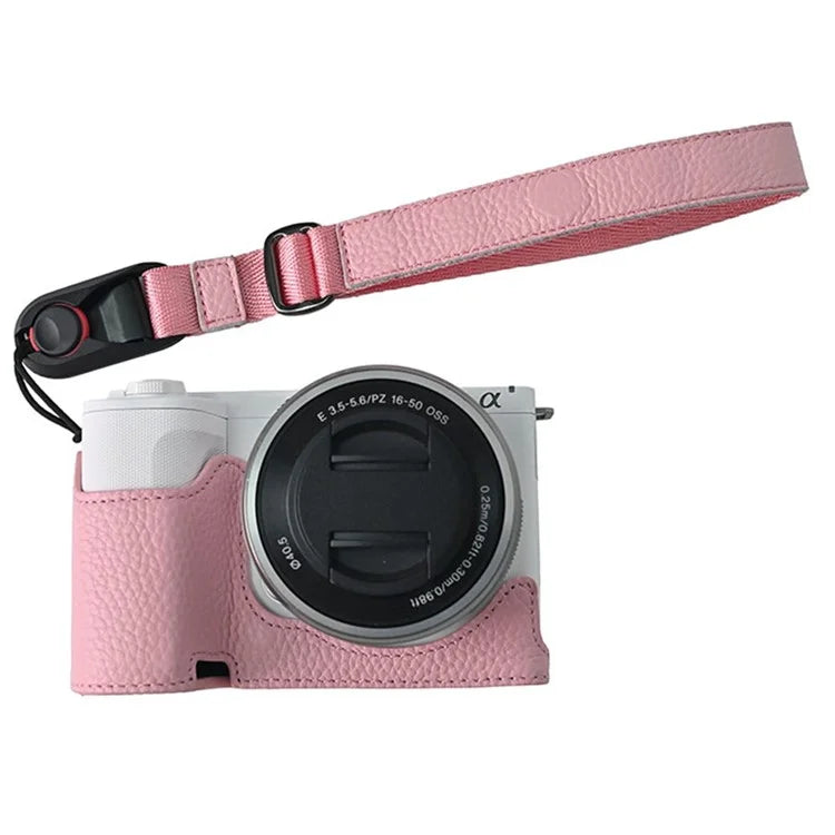 For Sony ZV-E10 II Camera Case Large Opening Genuine Cow Leather Protector with Wrist Strap