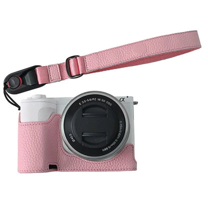 For Sony ZV-E10 II Camera Case Large Opening Genuine Cow Leather Protector with Wrist Strap