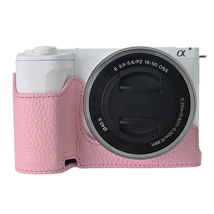 For Sony ZV-E10 II Camera Case Large Opening Genuine Cow Leather Protector with Wrist Strap