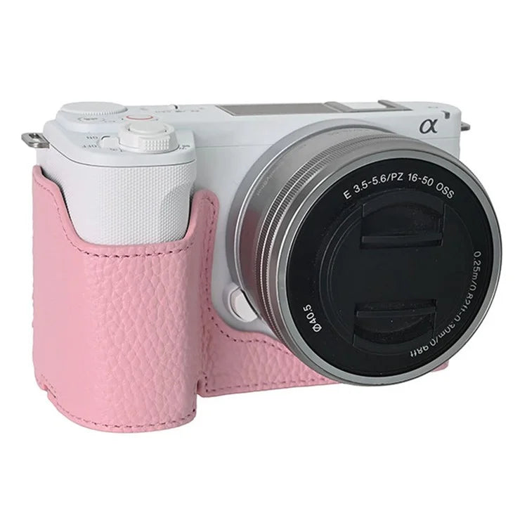 For Sony ZV-E10 II Camera Case Large Opening Genuine Cow Leather Protector with Wrist Strap