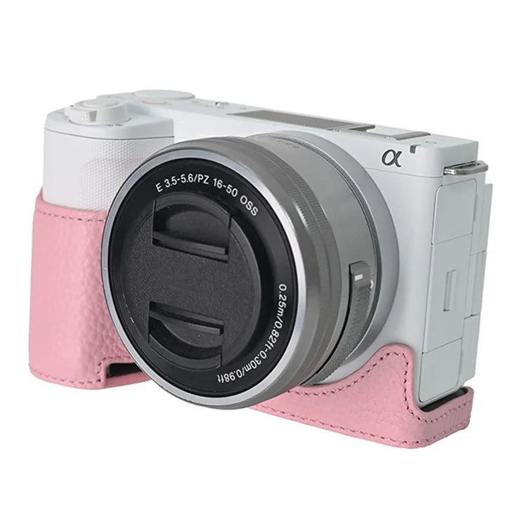 For Sony ZV-E10 II Camera Case Large Opening Genuine Cow Leather Protector with Wrist Strap