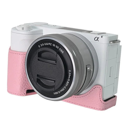 For Sony ZV-E10 II Camera Case Large Opening Genuine Cow Leather Protector with Wrist Strap