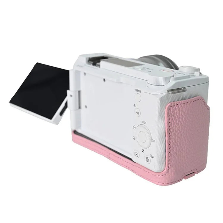 For Sony ZV-E10 II Camera Case Large Opening Genuine Cow Leather Protector with Wrist Strap