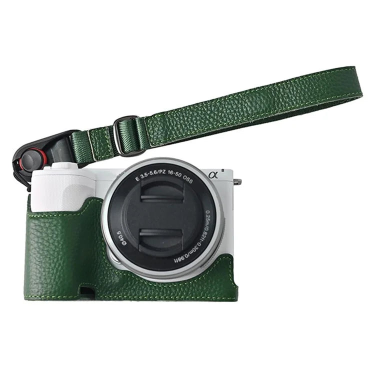 For Sony ZV-E10 II Camera Case Large Opening Genuine Cow Leather Protector with Wrist Strap