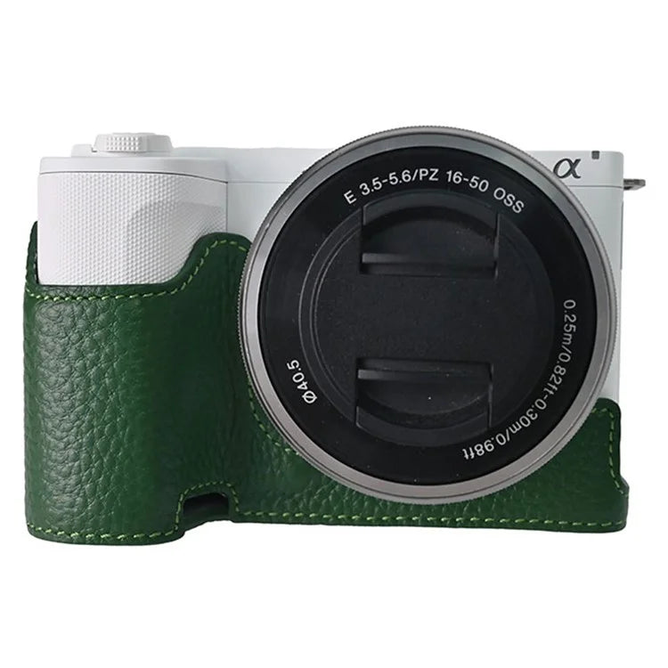 For Sony ZV-E10 II Camera Case Large Opening Genuine Cow Leather Protector with Wrist Strap