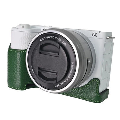For Sony ZV-E10 II Camera Case Large Opening Genuine Cow Leather Protector with Wrist Strap