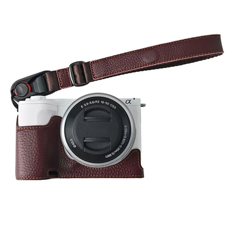 For Sony ZV-E10 II Camera Case Large Opening Genuine Cow Leather Protector with Wrist Strap