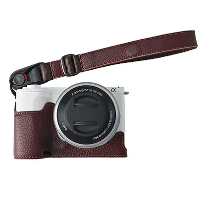 For Sony ZV-E10 II Camera Case Large Opening Genuine Cow Leather Protector with Wrist Strap