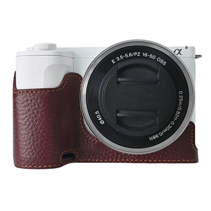 For Sony ZV-E10 II Camera Case Large Opening Genuine Cow Leather Protector with Wrist Strap