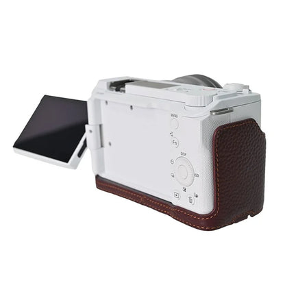 For Sony ZV-E10 II Camera Case Large Opening Genuine Cow Leather Protector with Wrist Strap