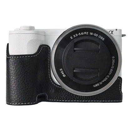 For Sony ZV-E10 II Camera Case Large Opening Genuine Cow Leather Protector with Wrist Strap