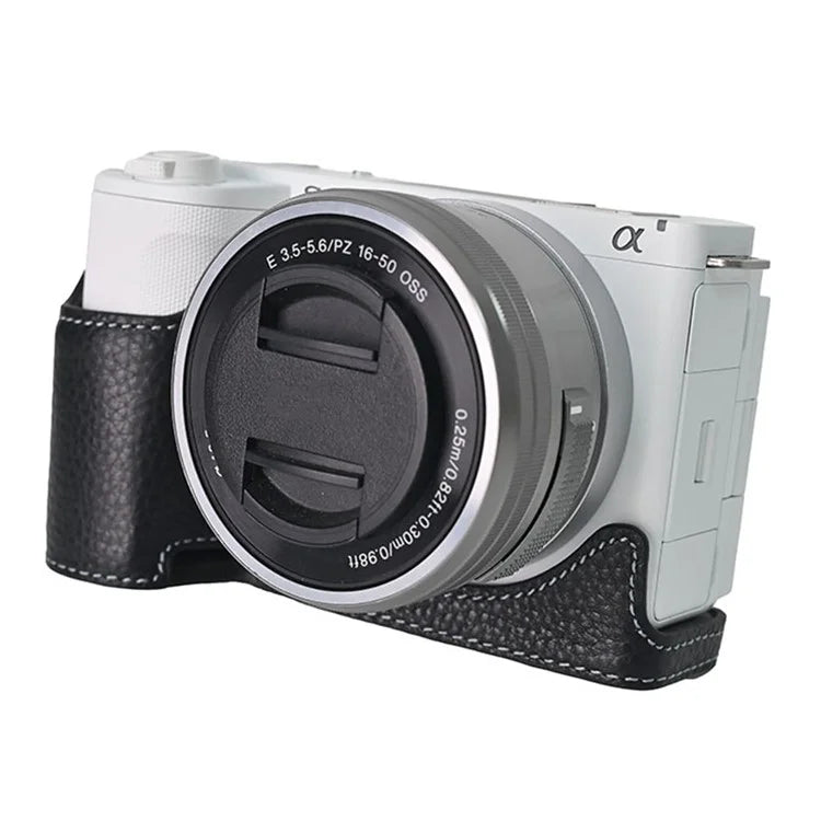 For Sony ZV-E10 II Camera Case Large Opening Genuine Cow Leather Protector with Wrist Strap