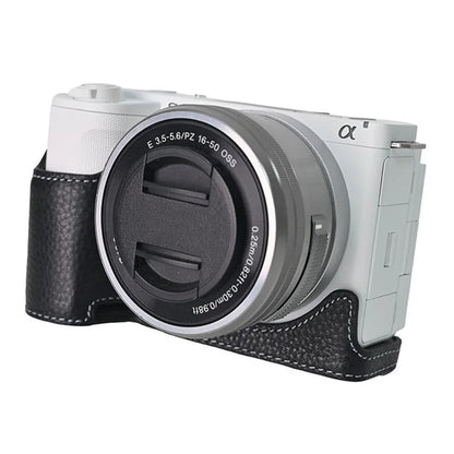 For Sony ZV-E10 II Camera Case Large Opening Genuine Cow Leather Protector with Wrist Strap