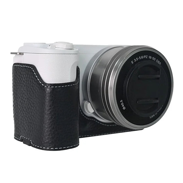 For Sony ZV-E10 II Camera Case Large Opening Genuine Cow Leather Protector with Wrist Strap