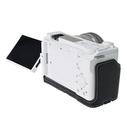 For Sony ZV-E10 II Camera Case Large Opening Genuine Cow Leather Protector with Wrist Strap