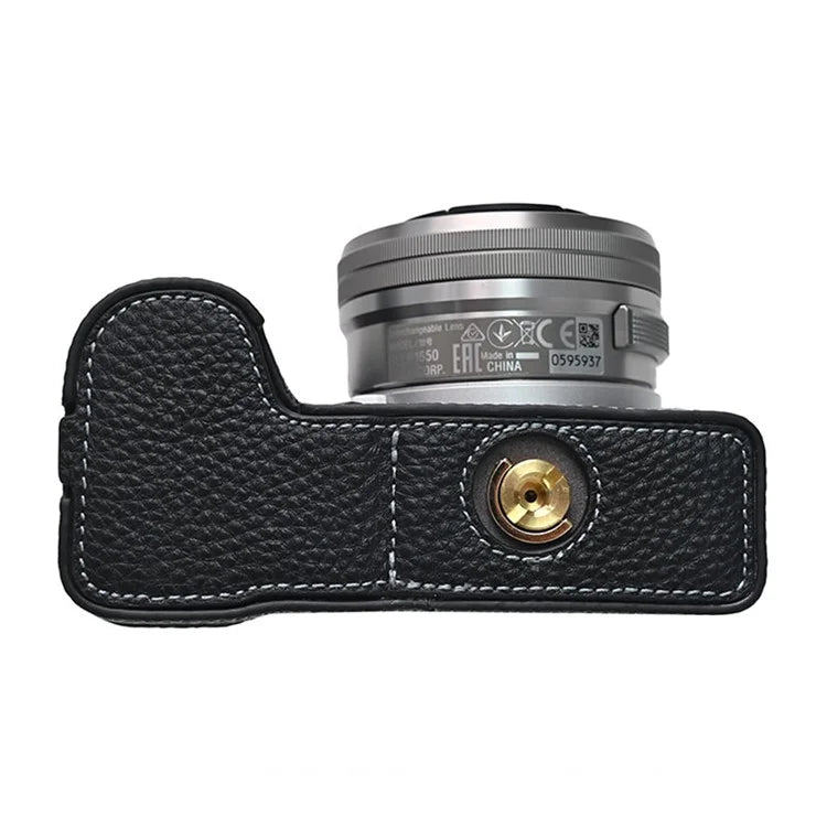 For Sony ZV-E10 II Camera Case Large Opening Genuine Cow Leather Protector with Wrist Strap