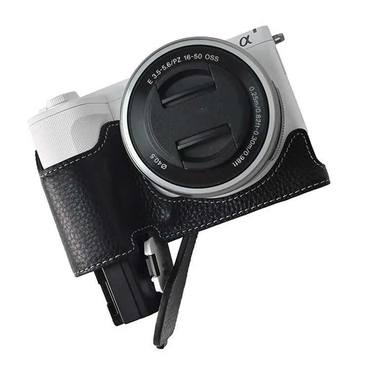For Sony ZV-E10 II Camera Case Large Opening Genuine Cow Leather Protector with Wrist Strap
