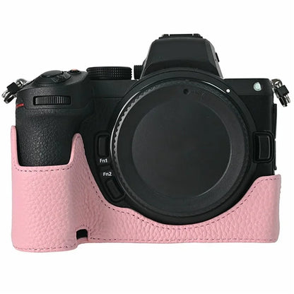 For Nikon Z 5 / Z 6 II / Z 7 II Camera Case Large Opening Genuine Cow Leather Protector with Shoulder Strap