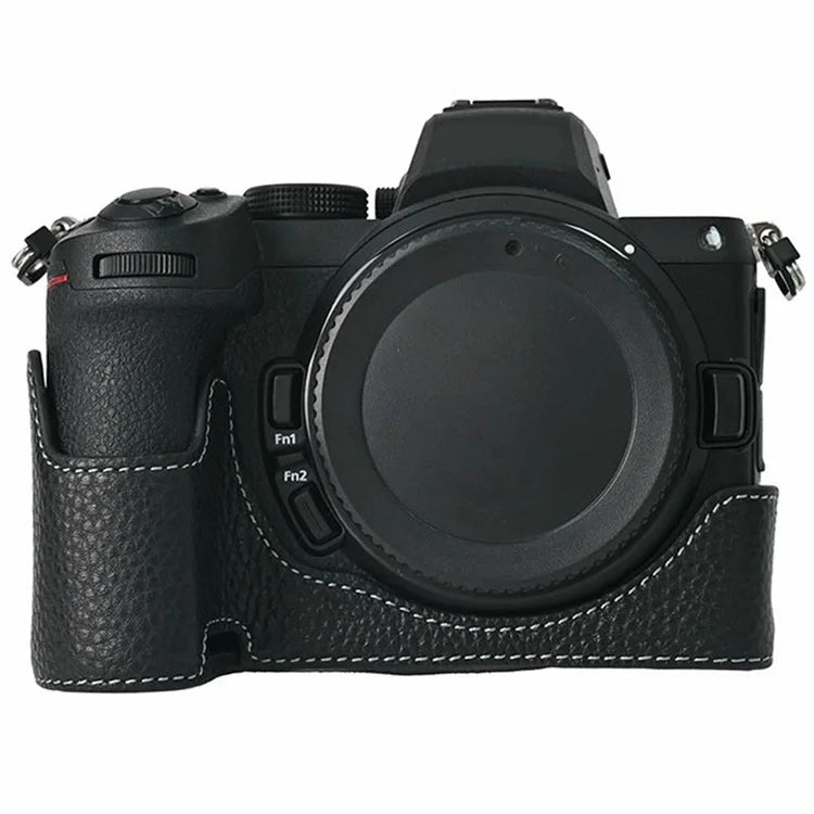 For Nikon Z 5 / Z 6 II / Z 7 II Camera Case Large Opening Genuine Cow Leather Protector with Shoulder Strap