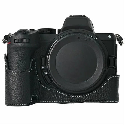 For Nikon Z 5 / Z 6 II / Z 7 II Camera Case Large Opening Genuine Cow Leather Protector with Shoulder Strap