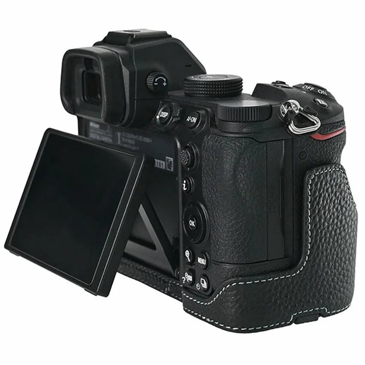 For Nikon Z 5 / Z 6 II / Z 7 II Camera Case Large Opening Genuine Cow Leather Protector with Shoulder Strap