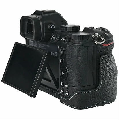 For Nikon Z 5 / Z 6 II / Z 7 II Camera Case Large Opening Genuine Cow Leather Protector with Shoulder Strap