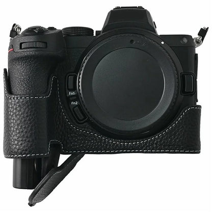For Nikon Z 5 / Z 6 II / Z 7 II Camera Case Large Opening Genuine Cow Leather Protector with Shoulder Strap