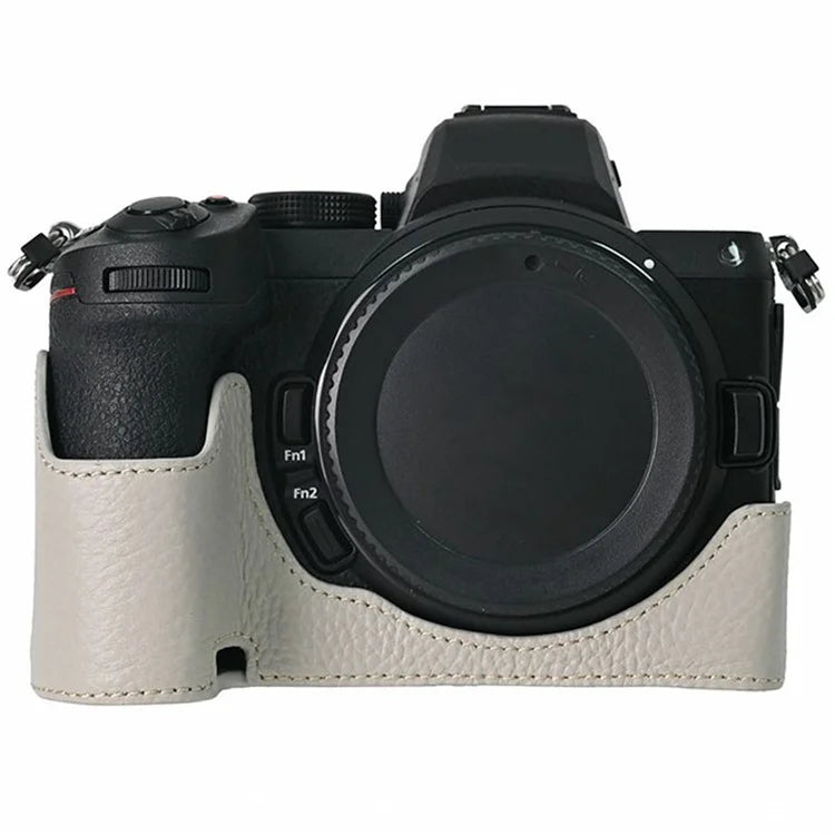For Nikon Z 5 / Z 6 II / Z 7 II Camera Case Large Opening Genuine Cow Leather Protector with Shoulder Strap
