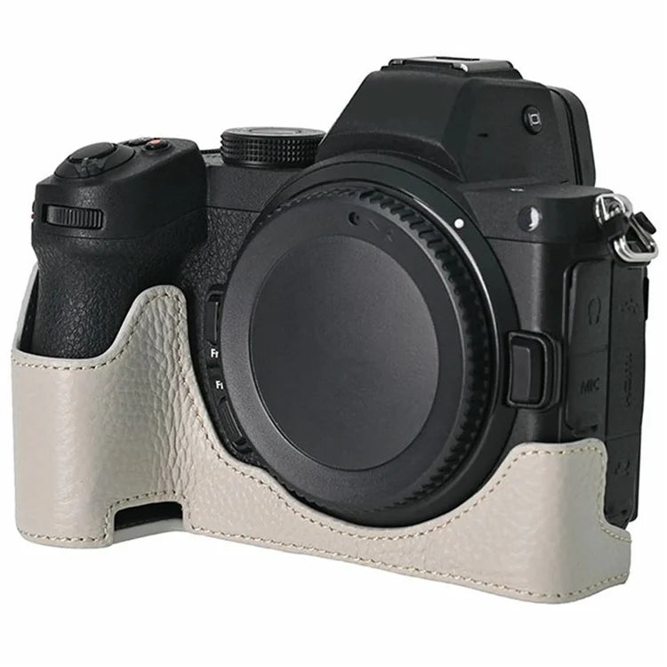 For Nikon Z 5 / Z 6 II / Z 7 II Camera Case Large Opening Genuine Cow Leather Protector with Shoulder Strap