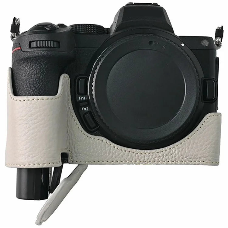 For Nikon Z 5 / Z 6 II / Z 7 II Camera Case Large Opening Genuine Cow Leather Protector with Shoulder Strap