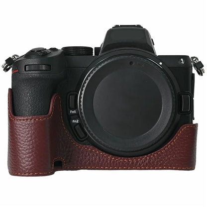 For Nikon Z 5 / Z 6 II / Z 7 II Camera Case Large Opening Genuine Cow Leather Protector with Shoulder Strap