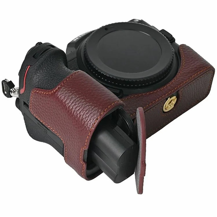 For Nikon Z 5 / Z 6 II / Z 7 II Camera Case Large Opening Genuine Cow Leather Protector with Shoulder Strap