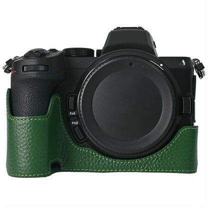 For Nikon Z 5 / Z 6 II / Z 7 II Camera Case Large Opening Genuine Cow Leather Protector with Shoulder Strap