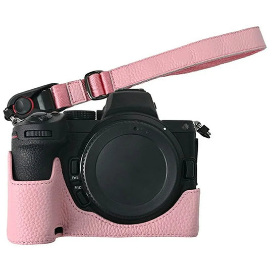 For Nikon Z 5 / Z 6 II / Z 7 II Camera Case Large Opening Genuine Cow Leather Protector with Wrist Strap