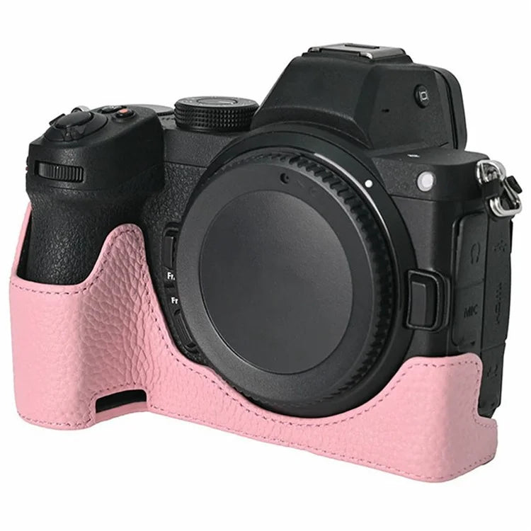For Nikon Z 5 / Z 6 II / Z 7 II Camera Case Large Opening Genuine Cow Leather Protector with Wrist Strap